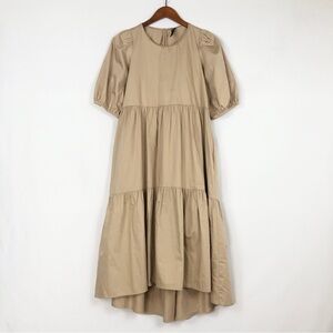 Zara Poplin Midi Short Sleeve Dress‎ Tiered Tan Size M